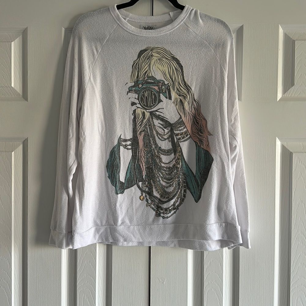 Lauren Moshi Amelie Color Camera Girl Graphic Sweatshirt